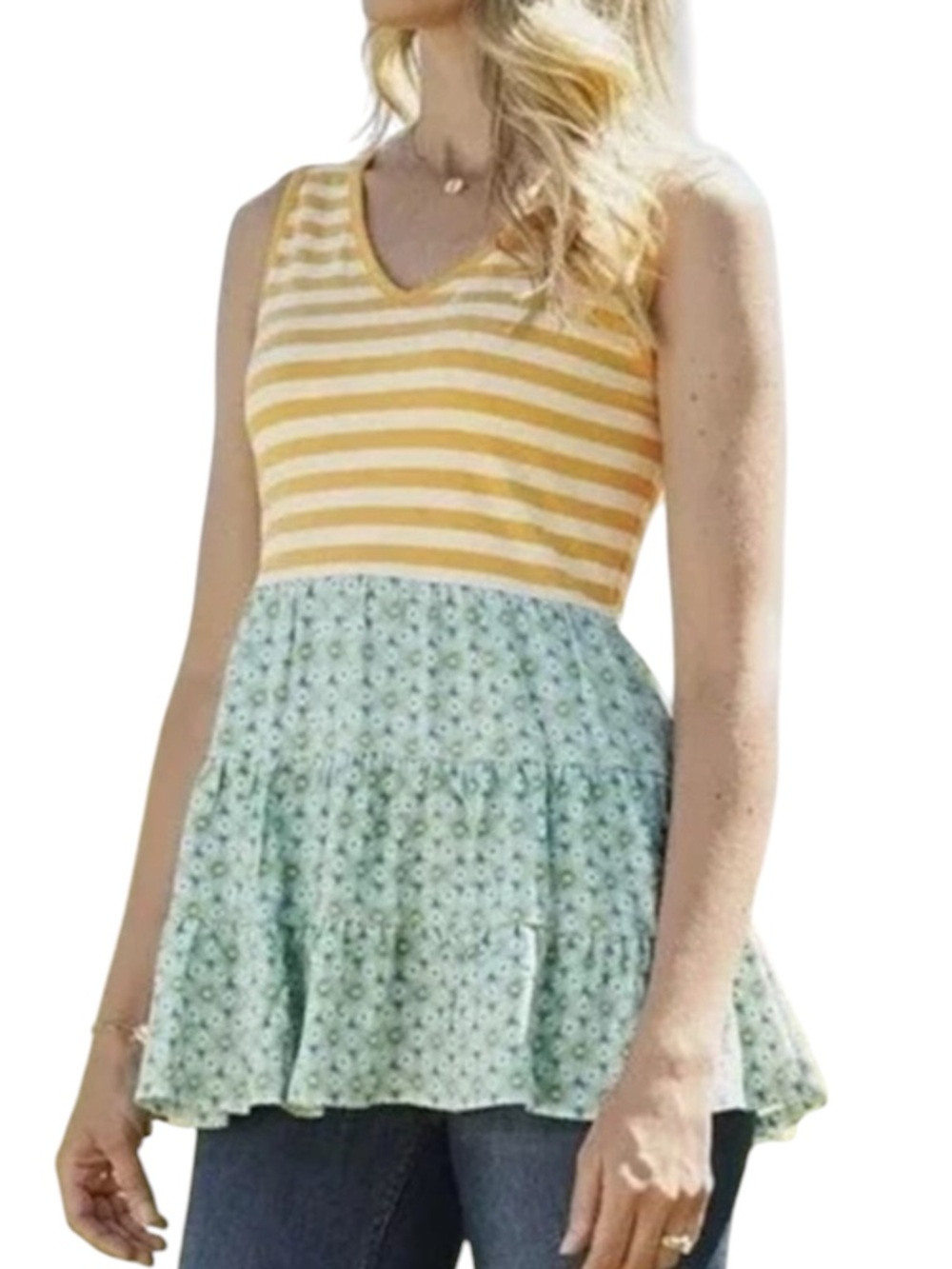 MATILDA JANE “Wonderment Sunshine Ahead” Tank in Mustard/Sea Moss Size Large